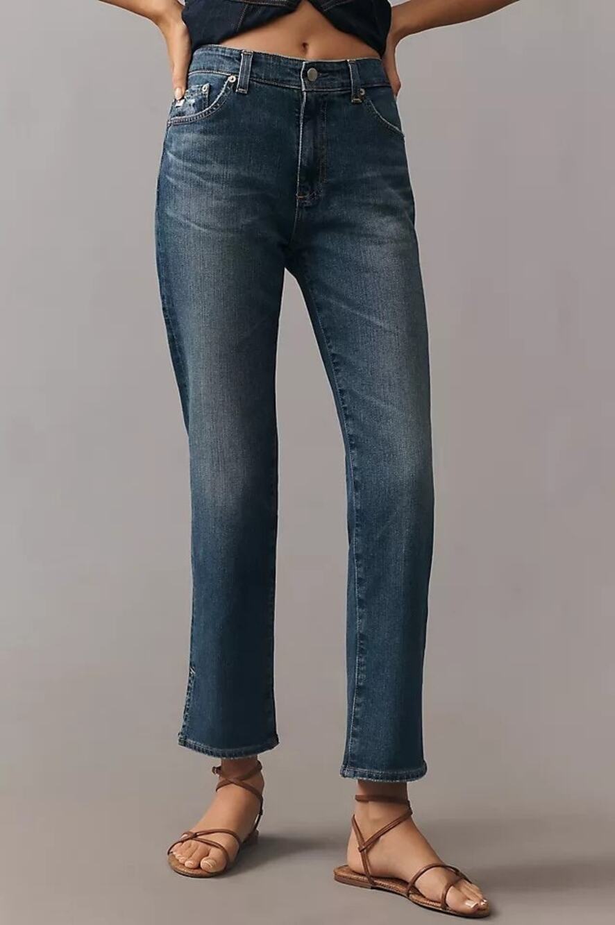 AG Jeans Mari Crop High Rise Slim Straight Jeans Size 26 Dark Wash Designer